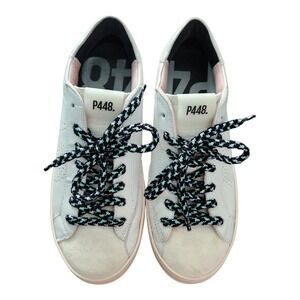P448 John Leather Low Top Sneakers White, Silver, Funky Laces, Italian Made